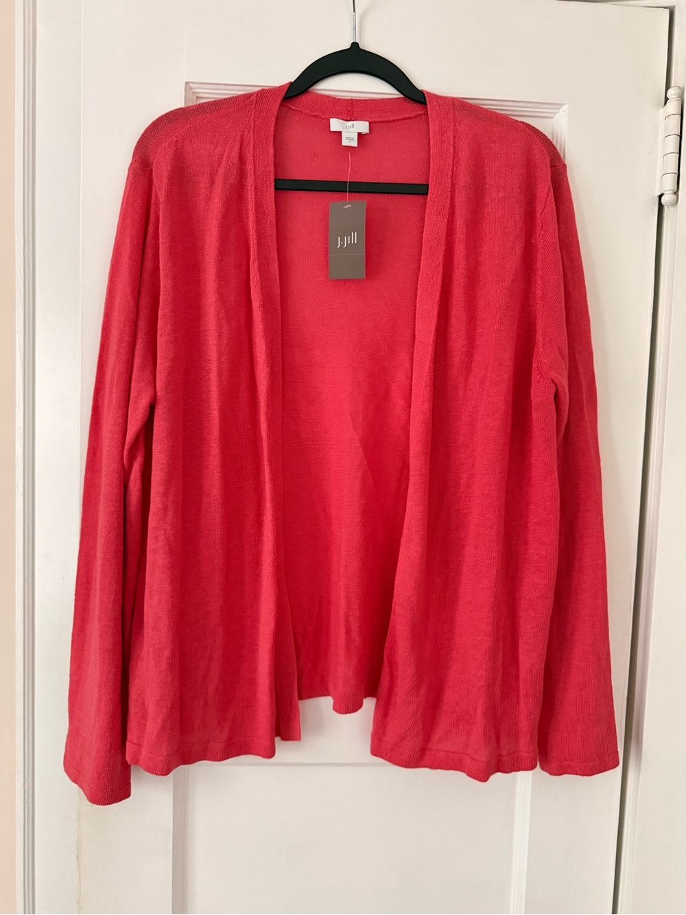 J.Jill Cardigan Light Open-Front Linen Blend Sweater Pink Glove L NWT